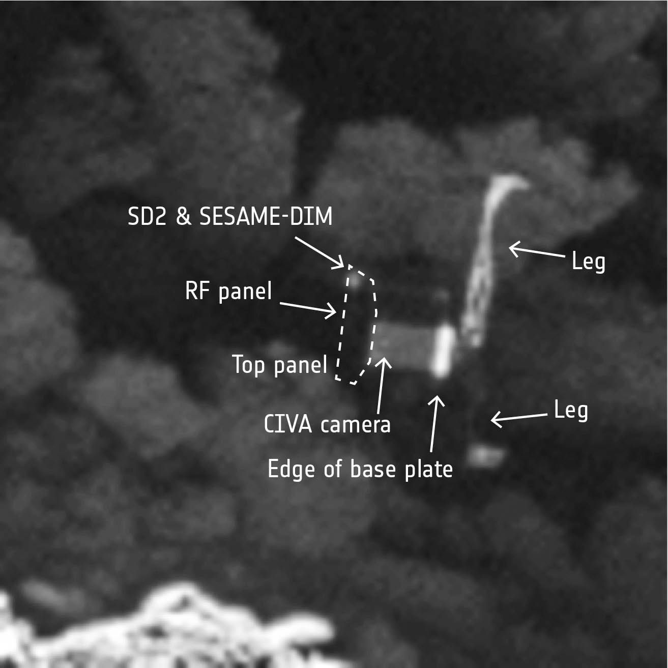 Zbliżenie Philae na zdjęciu kamery OSIRIS