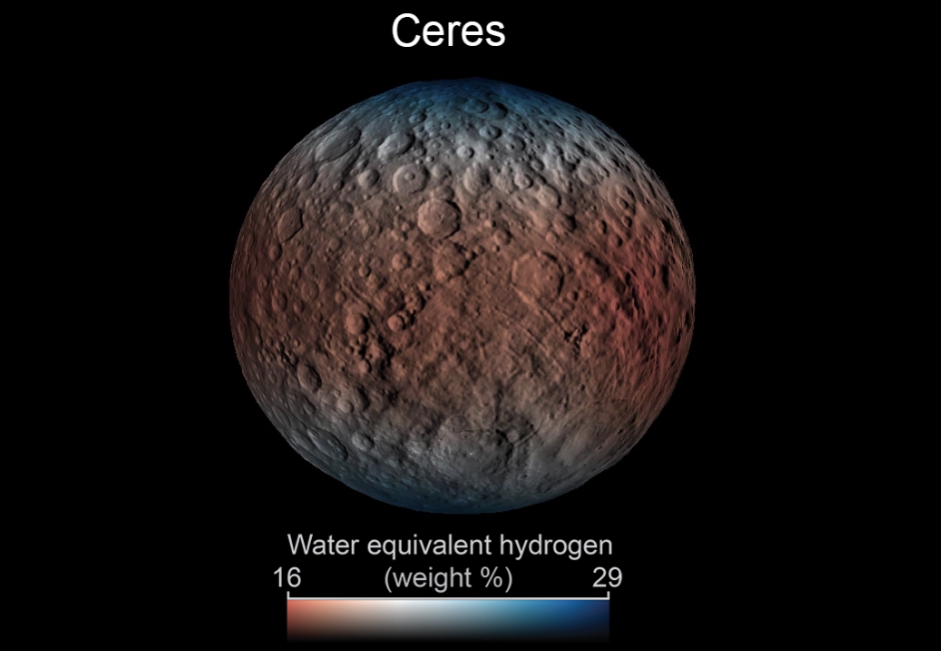 Rozmieszczenie wody przy powierzchni Ceres