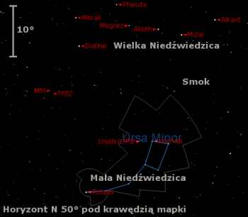 Położenie radiantu Ursydów w trzecim tygodniu grudnia 2016 r.