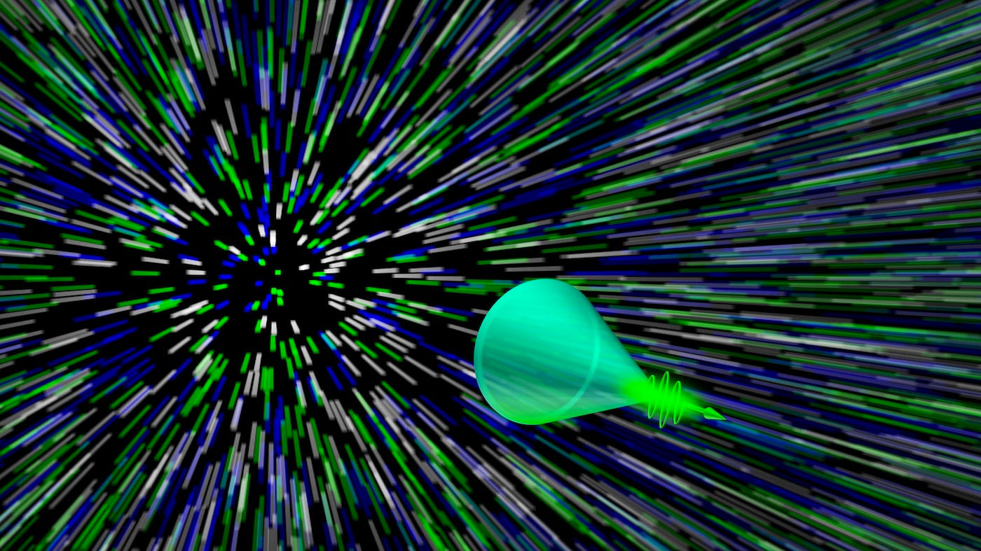 Grafika przedstawiająca fotoniczny stożek Macha.
