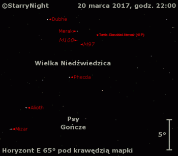 Położenie komety 41P/Tuttle-Giacobini-Kresak w czwartym tygodniu marca 2017 roku