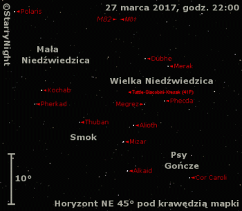 Położenie komety 41P/Tuttle-Giacobini-Kresak w ostatnim tygodniu marca 2017 r.