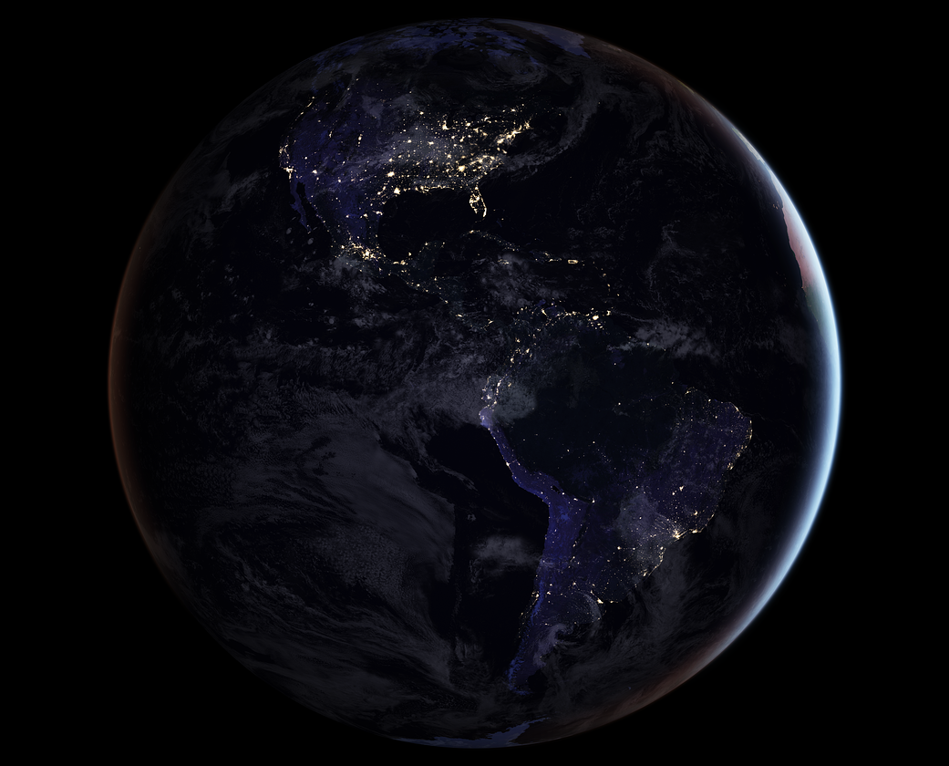 Ziemia nocą - jeden z trzech obrazów nocnej półkuli ziemskiej  
