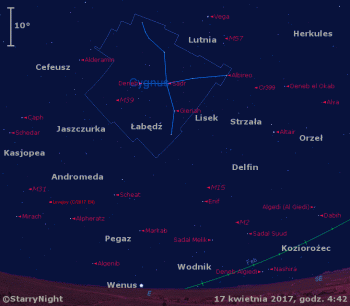 Położenie Wenus, Komety Lovejoya (C/2017 E4) oraz Księżyca w trzecim tygodniu kwietnia 2017 r.