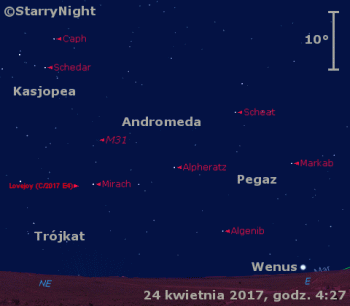 Położenie Wenus i Komety Lovejoya 6 w czwartym tygodniu kwietnia 2017 r,