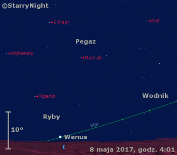 Położenie Wenus w drugim tygodniu maja 2017 r.