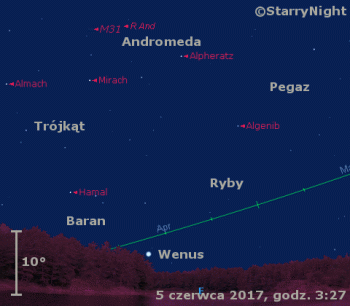 Położenie Wenus i mirydy R And w końcu pierwszej dekady czerwca 2017 r.