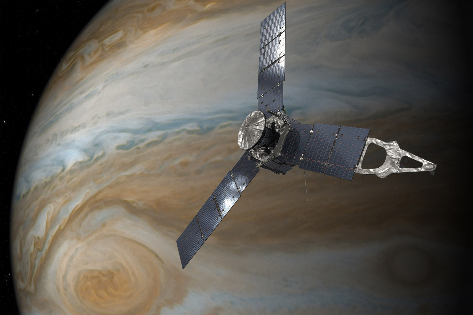 Przelot Juno nad Wielką Czerwoną Plamą.