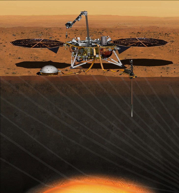 Wizja artystyczna lądownika InSight w pełni gotowego do badania wnętrza Marsa.