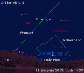 Położenie Wenus w czwartym tygodniu sierpnia 2017 r.