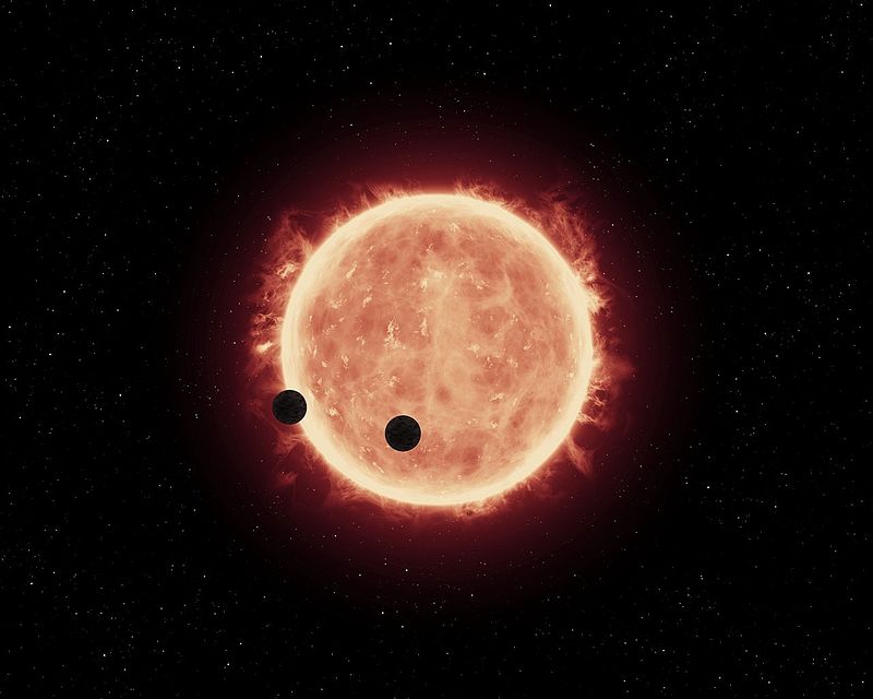 Tranzyt planet na tle TRAPPIST-1 (wizja artysty).