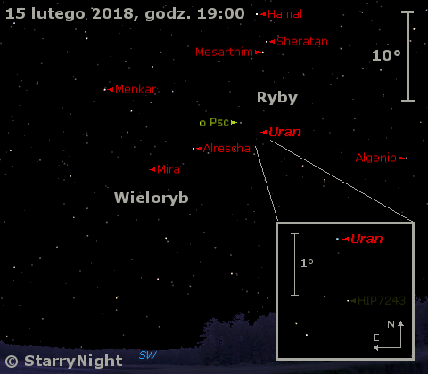 Położenie Urana i Miry w końcu drugiej dekady lutego 2018 r.