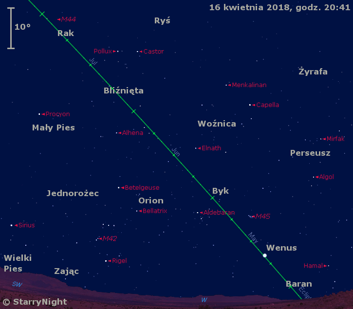 Położenie Księżyca i Wenus w trzecim tygodniu kwietnia 2018 r.