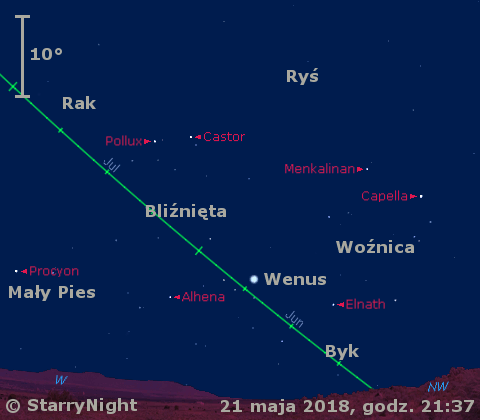 Położenie Wenus w czwartym tygodniu maja 2018 r.