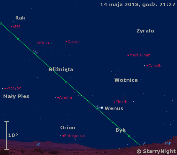 Położenie Ksieżyca i Wenus w trzecim tygodniu maja 2018 r.