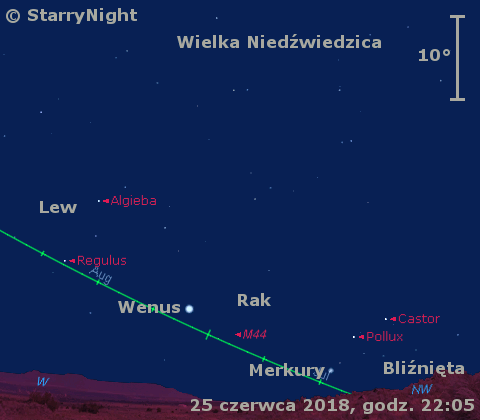 Położenie Wenus i Merkurego w ostatnim tygodniu czerwca 2018 r.