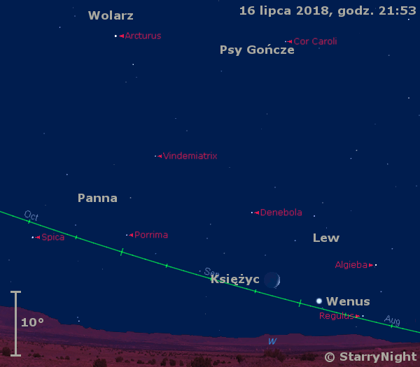 Położenie Księżyca oraz planety Wenus w trzecim tygodniu lipca 2018 r.