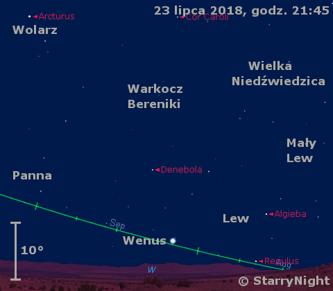 Położenie Wenus w czwartym tygodniu lipca 2018 r.