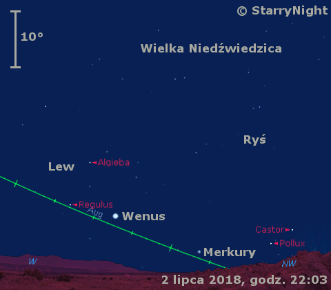 Położenie Merkurego i Wenus w pierwszym tygodniu lipca 2018 r.
