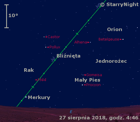 Położenie Merkurego w ostatnim tygodniu sierpnia 2018 r.