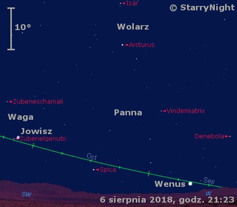 Położenie Wenus i Jowisza w drugim tygodniu sierpnia 2018 r.