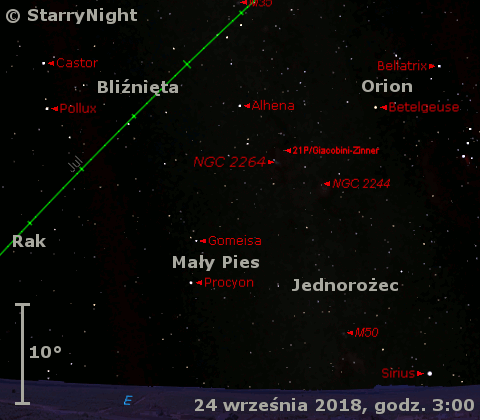 Położenie komety 21P/Giacobini-Zinner w czwartym tygodniu września 2018 r.