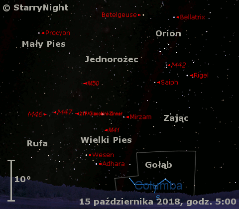 Położenie komety 21P/Giacobini-Zinner w trzecim tygodniu października 2018 r.