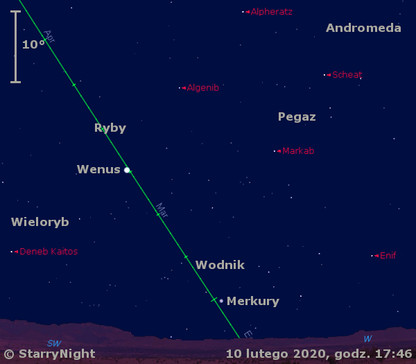 Położenie Merkurego i Wenus w drugim tygodniu lutego 2020 r.