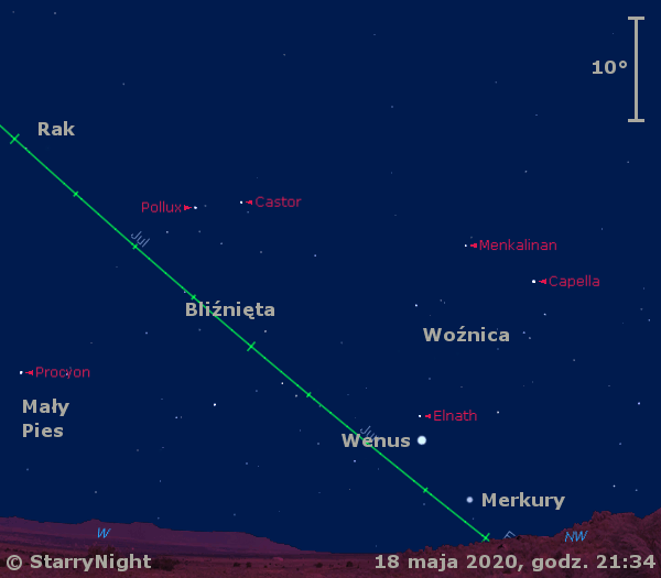 Położenie planet Merkury i Wenus oraz Księżyca w trzecim tygodniu maja 2020 r.