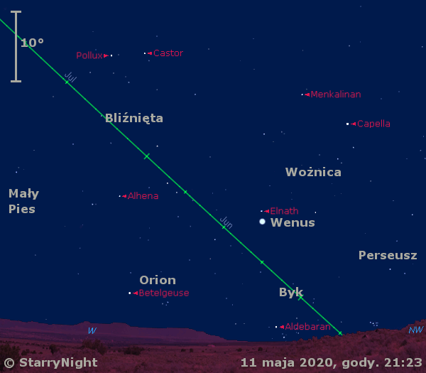 Położenie Wenus i Merkurego na początku drugiej dekady maja 2020 r.