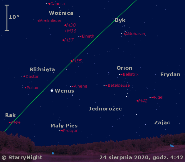 Położenie Wenus w czwartym tygodniu sierpnia 2020 r.