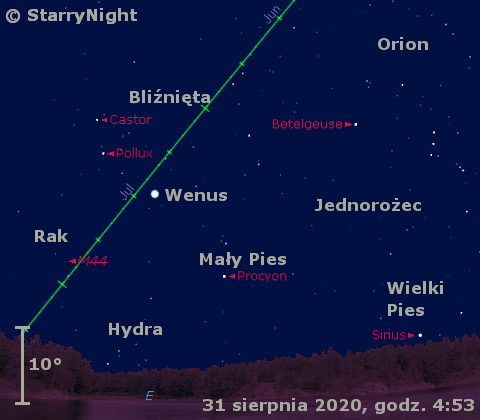 Położenie Wenus w pierwszym tygodniu września 2020 r.