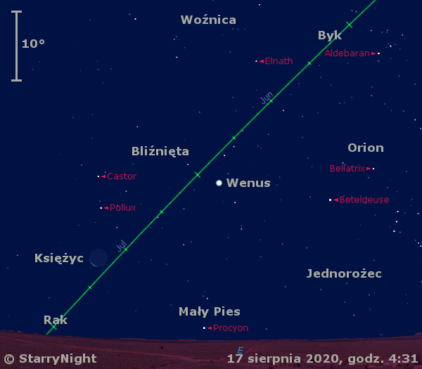 Położenie Wenus i Księżyca w trzecim tygodniu sierpnia 2020 r.