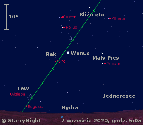 Położenie Wenus w drugim tygodniu września 2020 r.