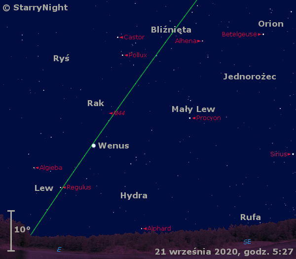 Położenie Wenus w czwartym tygodniu września 2020 r.
