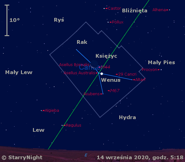 Położenie Wenus i Księżyca w trzecim tygodniu września 2020 r.