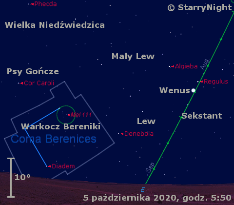 Położenie Wenus w końcu pierwszej dekady października 2020 r.