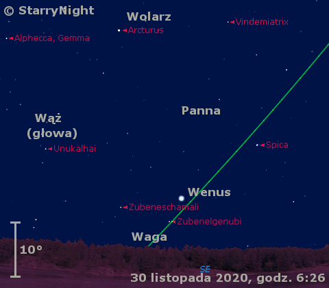 Położenie Wenus w pierwszym tygodniu grudnia 2020 r.