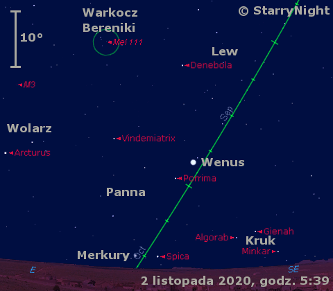 Położenie planet Wenus i Merkury w pierwszym tygodniu listopada 2020 r.