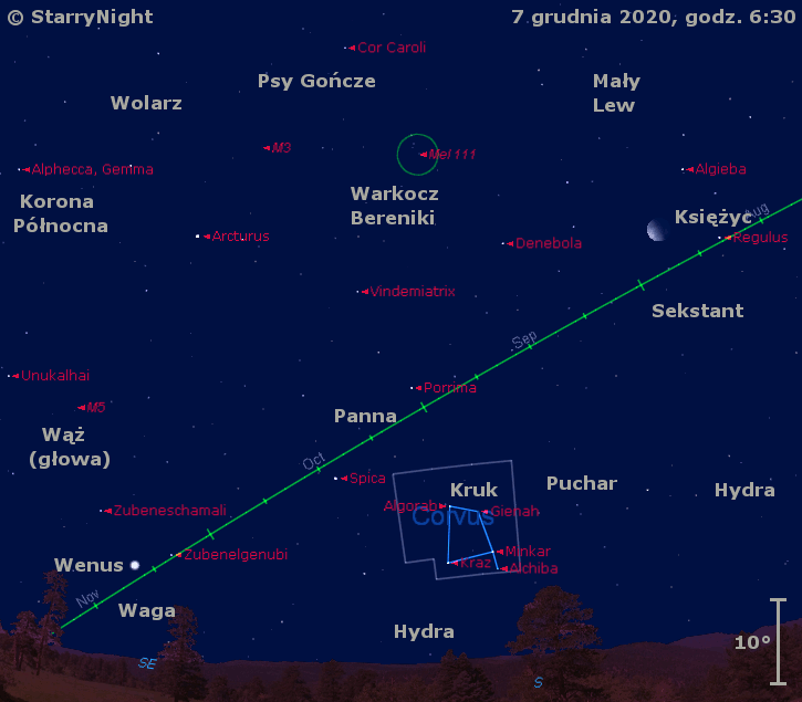Położenie Księżyca i Wenus w drugim tygodniu grudnia 2020 r.