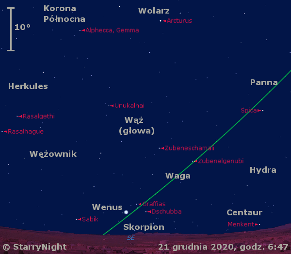 Położenie Wenus w czwartym tygodniu grudnia 2020 r.