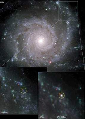 M74 przed i po wybuchu supernowej