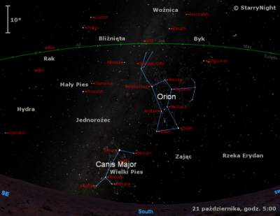 Położenie radiantu Orionidów